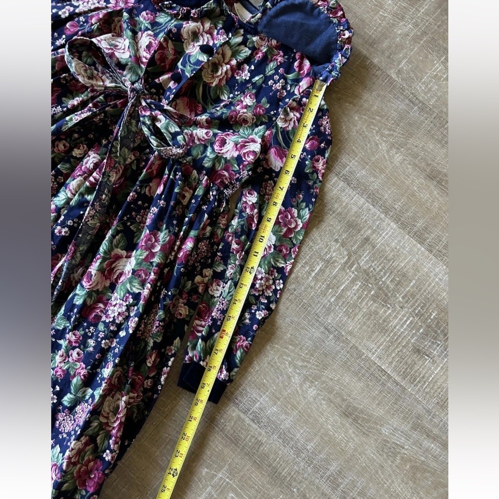VTG Bonnie Jean New York Girls Sz 10 Floral Ruffle Long Dress Bow Velvet Tiered - Picture 9 of 12